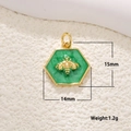 Detail showing gold bee charm dimensions of 15mm by 14mm with green enamel inlay - Green Bee