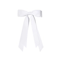 Elegant white satin double bow hair clip with long ribbons on a clean white background - Pure White