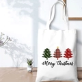 White canvas tote bag featuring three hand-drawn Christmas trees and Merry Christmas text - SD-A-02/Three Christmas Trees