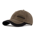 Vintage cotton baseball cap in washed brown and black with PODRLN 3D embroidery - Coffee Color Block