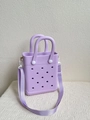 Detail view of the lavender EVA tote bag with ventilation holes and adjustable strap - Purple