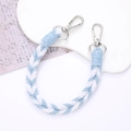 Blue and white woven cotton phone strap with silver lobster clasps on a white tray - 12mm Width / Blue