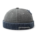 Bonnet Miki rétro en denim délavé gris et bleu marine avec une étiquette vintage - Réglable / Chapeau Gris avec Bord Bleu