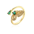 Bague papillon plaqué or 18K avec zircons verts et cristaux sur fond blanc brillant - Ouvert Réglable / Style Abeille(12433) / Doré