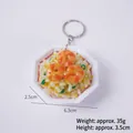 Miniature shrimp fried rice keychain in a white hexagonal bowl with silver metal ring - Small Shrimp Fried Rice - Octagonal Bowl - With Keychain