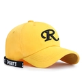 Bright yellow cotton baseball cap with black letter R embroidery and sports ribbon - Adjustable / Yellow