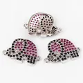 Three gold-plated elephant connectors with purple and black cubic zirconia for DIY jewelry - White Gold Plated Elephant