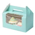 Light blue 2-cup muffin box with clear window and handle for cupcakes and desserts - Blue