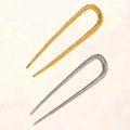 Detailed view of U-shaped hairpins with textured hammered metal in gold and silver - Patterned/1 Pair / Gold + Silver