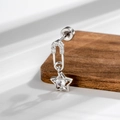 Silver safety pin stud earring with zircon star and heart pendant on wood base - Silver Paperclip Star (Single)
