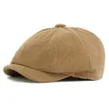Gorra clásica tipo newsboy de pana color caqui con diseño vintage y textura cálida - Talla Única(56-61cm) / Caqui