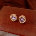 Spiral stud earrings with purple crystal and gold metal finish for women - Silver Needle-Gold-Purple Square Spiral(57#)