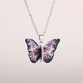 Sparkly butterfly pendant necklace with colorful starry resin wings and silver chain - Silver Chain-Fantasy Purple