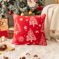 Red plush Christmas pillow cover with white embroidered tree and snowflake patterns - Red / 30*50cm Without Core