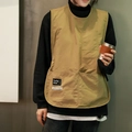 Khaki Korean style waterproof apron vest with functional pockets and side labels - Water Repellent/Khaki (150-180cm)