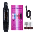 Professional black USB electric manicure nail drill kit with six bits and sanding bands - Upgraded / Black
