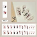 Press-on nails set featuring Chinese ink style red plum and magpie on matte white base - R850 Matte Chinese Style (Glue Type)