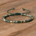 Adjustable woven bracelet with forest green emperor stone beads and golden spacers - No.32 African Turquoise