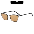 Occhiali da sole cat-eye in metallo nero con lenti marroni variante di stile C2 - Montatura Nera Lenti Tè