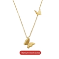 Titanium steel butterfly pendant necklace with double-layered wings in gold finish - Butterfly Necklace Gold