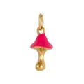DIY jewelry charm featuring a pink enamel mushroom pendant with golden metal loop - Pink