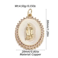 Golden oval Virgin Mary pendant with white enamel, zircon stones, and dimensions - Virgin Mary-White Enamel