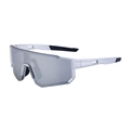 Silberne Sport-Radbrille mit breitem Shield-Glas und schwarzen rutschfesten Nasenpolstern - Keramik Silber Quecksilber Beschichtung