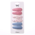 Details von 6-teiligem Set bestickter Stoff-Haarspangen auf weißer Displaykarte - Muster 1 Rosa Blau Blumenstickerei (6er Set)