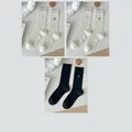 Lot de 3 paires de chaussettes en maille ajourée avec broderie nœud en ivoire et noir - Taille unique / 3 Paires-2 Blanc Cassé+1 Noir