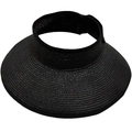 Dettaglio del cappello da sole in paglia nera con tesa larga e fiocco decorativo nero - M (56-58cm) / Nero