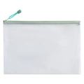 A4 semi-transparent white mesh file bag with light green zipper for storage - A5 Size / Morandi Grass Green - Blank
