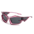 Futuristic Y2K sunglasses featuring translucent pink geometric frames and dark lenses - Transparent Purple Frame Gray Lens