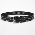 Ceinture punk en cuir avec trois rangées de clous en métal argenté et découpes d'étoiles - 107cmx3.8cm / Noir