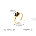 Dettaglio anello fiore dorato con zirconi neri, misura 0,89 cm e peso di 1,4 g - Fiore Nero (HC-R30151-BK)