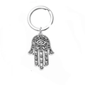 Silberner Hamsa-Hand Schlüsselanhänger mit sechseckigem Naturkristallstein Anhänger - Einzelne Hamsa Hand