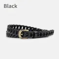 Retro black woven belt for women with bronze alloy pin buckle for dresses and jeans - Black