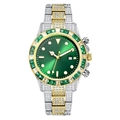Luxury green dial watch with bicolor metal band and emerald gem bezel stones - Two-tone Gold Green Dial