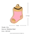 Pink enamel Christmas stocking pendant in 14K gold stainless steel, 13.7mm x 7.6mm size - Christmas Enamel Colorful Stocking - Gold-3