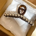 Amber brown acrylic hair claw clip with heart rhinestones in a gift box packaging - Amber Brown - Heart Rhinestone