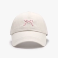Beige baseball cap with pink bow embroidery on premium cotton twill material - Beige