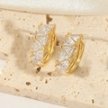 Classic French vintage hollow hoop earrings in gold with triangular zircon stones - Triangle White Zircon/Triple Stone Style