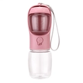 Portable pink dog water bottle with paw print button and grey carrying strap - With Lock-330ml Water + 100g Food / Pink