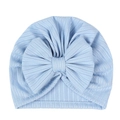 Detail of light blue ribbed cotton baby turban hat with a large decorative bow - Light Blue