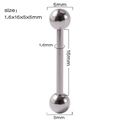 Silver stainless steel tongue ring 1.6x16x5mm size variant with clear dimension details - Steel Ball