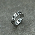 Close-up of a silver Cuban link chain ring made of durable stainless steel for men - US 7 / Steel