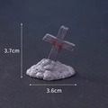 Miniature resin grey wooden cross with red blood details on rocky base, 3.7x3.6 cm - No.7 Resurrection Cross Tomb