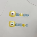 Unghie finte per piedi fatte a mano gialle e blu con strass a cuore e stella lucenti - Piccolo (S) / Unghia del Piede B43 (Giallo/Grigio Blu)
