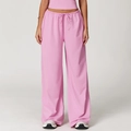 Pink wide-leg lounge pants for women with elastic drawstring waist and soft brushed fabric - Rose Pink