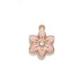 Pink enamel flower pendant with golden edges and a sparkling rhinestone center - Pink Iridescent Rhinestone