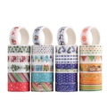 Close-up detail of Christmas washi tape rolls with gold foil patterns and festive designs - 24 Rolls Set - Christmas Blue (YD-DS011)